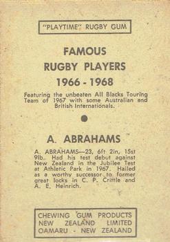 1968 Playtime Rugby Gum Famous Rugby Players - Yellow #32 Tony Abrahams Back